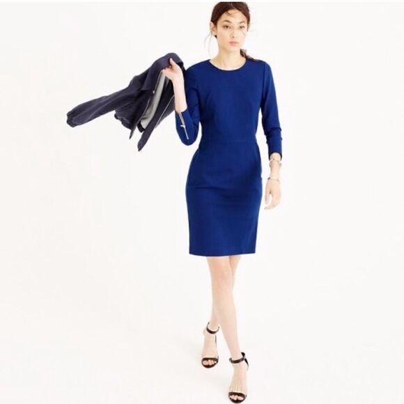 J.Crew 3/4 Length Sleeve Blue Sheath Dress | SZ 4P - Picture 1 of 15